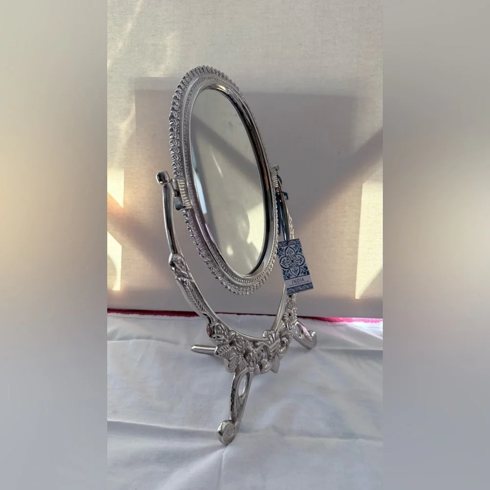 Elegant Silver Oval Vanity Mirror brass adjustable